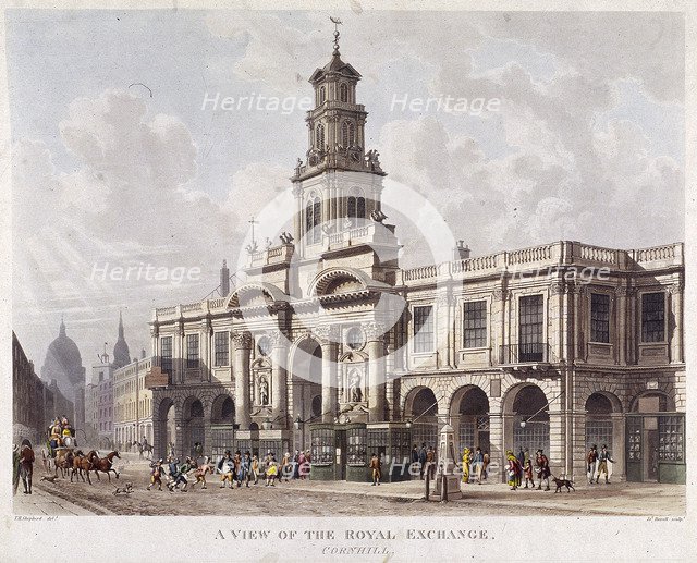 Royal Exchange (2nd) exterior, London, 1816. Artist: Daniel Havell