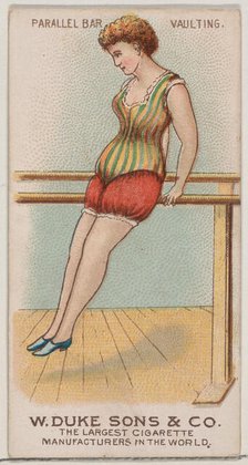Parallel Bars, Vaulting, from the Gymnastic Exercises series (N77) for Duke brand cigarett..., 1887. Creator: Unknown.