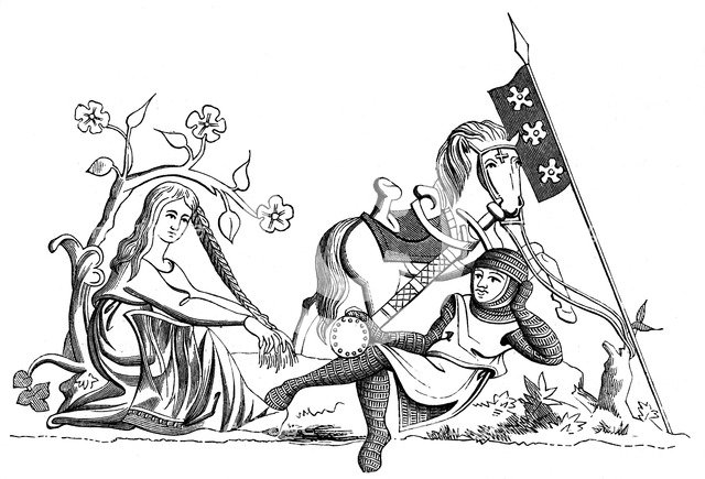 A knight and a maiden, 13th century (1849). Artist: Unknown