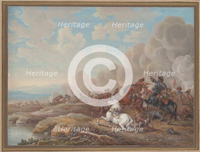 Cavalry Battle by a River, 2nd half of the 18th century. Creator: Louis Nicolas van Blarenberghe.