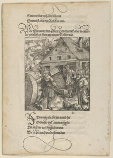 Urged by Fürwittig, Theuerdanck Tries to Manipulate a Polishing Stone, from Theuerdanck,..., 1517. Creator: Hans Schäufelein the Elder.