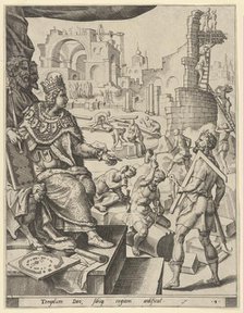 Solomon Building the Temple, from The Story of Solomon, 1554. Creator: After Maarten van Heemskerck.