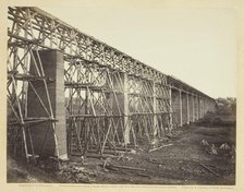 High Bridge Crossing the Appomattox, Near Farmville, 1865. Creator: Alexander Gardner.