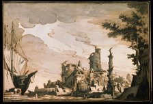 'Sea Harbor, Stage design for a theatre play', 1818.  Artist: Pietro Gonzaga