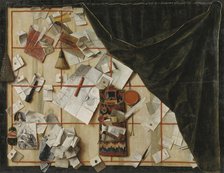 Trompe l'oeil of a Letter Rack with Christian V's Proclamation, 1671. Creator: Cornelis Norbertus Gysbrechts.