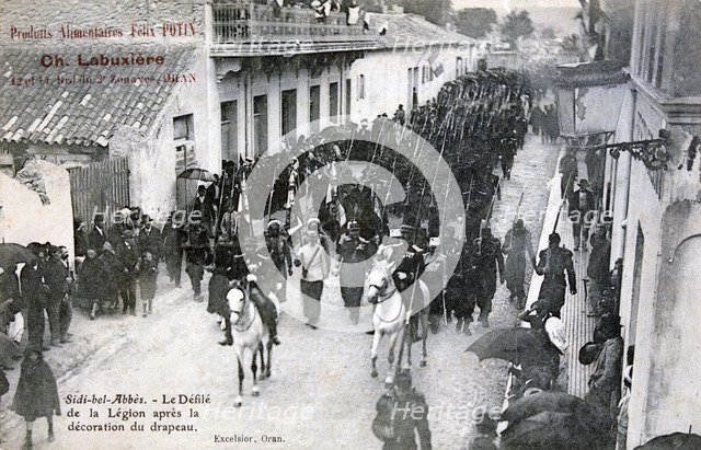 The French Foreign Legion parading through the streets of Sidi Bel Abbes, Algeria, 1906. Artist: Unknown