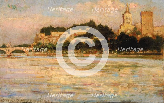 The Palace of the Popes and Pont d'Avignon, 1911. Creator: Carroll Beckwith.