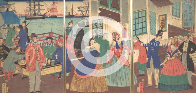 View of Eating and Drinking by People of Five Countries, 1861, 12th month (?). Creator: Utagawa Yoshitora.