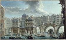 Sailors' joust, between Notre-Dame bridge and the Pont au Change, 1756. Creator: Nicolas Raguenet.