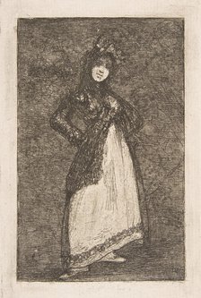 A 'Maja' standing against a dark background (Maja). Creator: Francisco Goya.