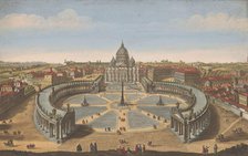 View of St. Peter's Square and St. Peter's Basilica in Vatican City, 1751. Creator: Thomas Bowles.