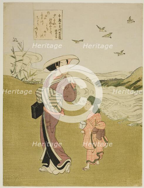 The Jewel River of Plovers (Chidori no Tamagawa), from an untitled series of Six Jewel Rivers, c1767 Creator: Suzuki Harunobu.