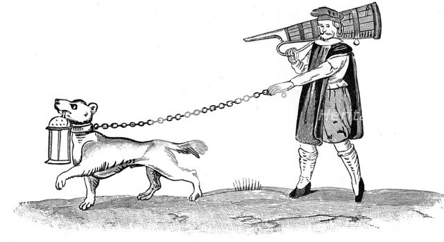Constable of the Watch with his dog from Much Ado About Nothing Act3 Sc3, 17th century. Artist: Unknown