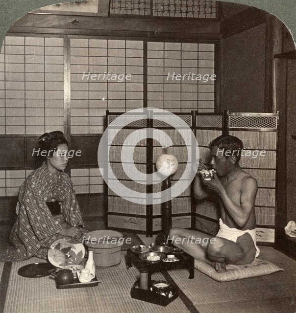 Summer evening meal at a hotel, Hiroshima, Japan, 1904. Artist: Underwood & Underwood