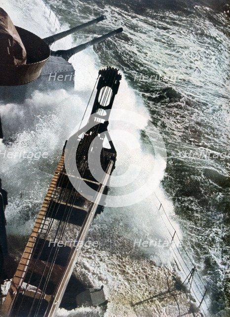 German warship battling the Atlantic seas, 1942. Artist: Unknown