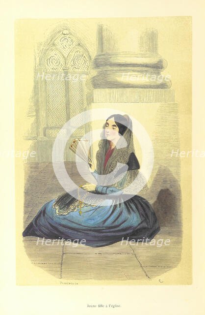 Young woman in church, 1848. Creator: Adolphe François Pannemaker.