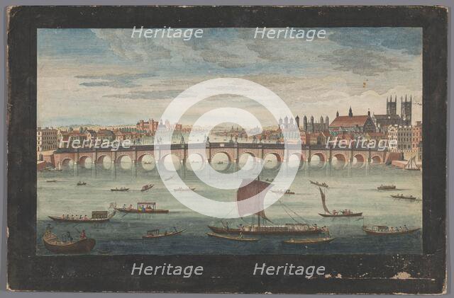 View of Westminster Bridge over the River Thames in London, viewed from the north, 1751. Creator: Fabr. Parr.