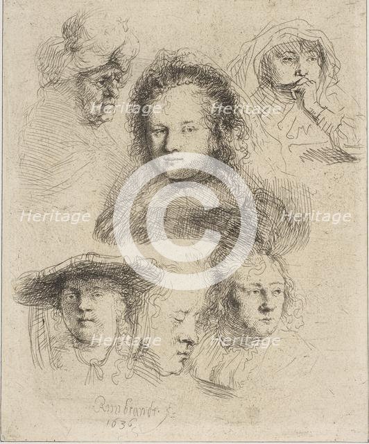 Rembrandt's Wife and Five Other Heads, 1636. Creator: Rembrandt Harmensz van Rijn.