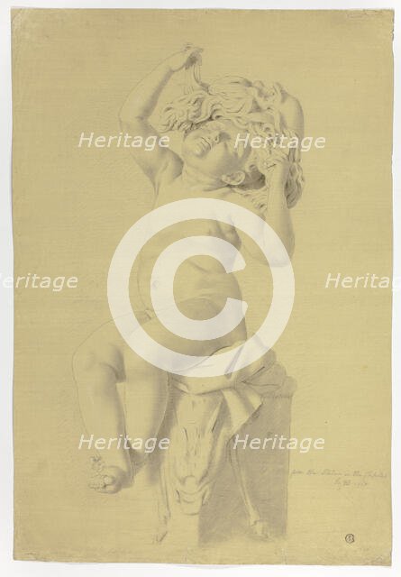 Antique Statue of Seated Putto Holding Mask of Silenus, 1775. Creator: John Downman.