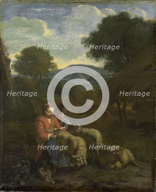 Shepherdess Reading, 1706. Creator: Simon van der Does.