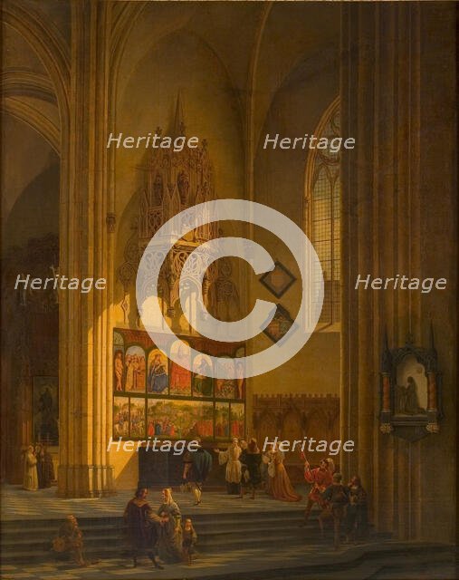 Albrecht Dürer before the Ghent Altarpiece, c. 1840. Creator: De Noter, Pieter-Frans (1779-1842).