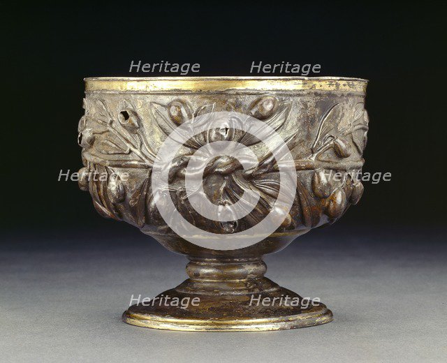 Gilded silver goblet decorated with sprays of olive, with a plain gold internal lining, 50-150. Artist: Unknown.