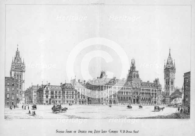 Strand front of design for new law courts, 1867. Artist: E Wimbridge