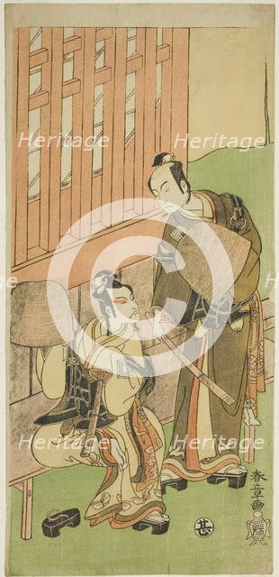 The Actors Ichikawa Komazo II as Soga no Juro Sukenari (right), and Ichikawa Danjuro V..., c. 1771. Creator: Shunsho.