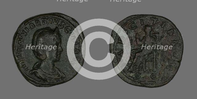 Sestertius (Coin) Portraying Empress Herennia Etruscilla, 249-251. Creator: Unknown.