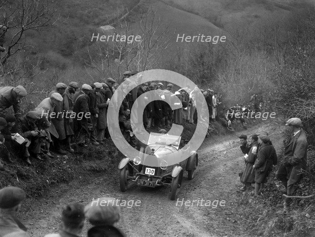 Bugatti Type 40 of KG Moss competing in the MCC Lands End Trial, 1935. Artist: Bill Brunell.