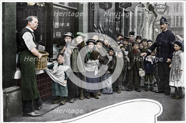 Waiting for parcels of food, Cheapside, c1903 (1903). Artist: Unknown.