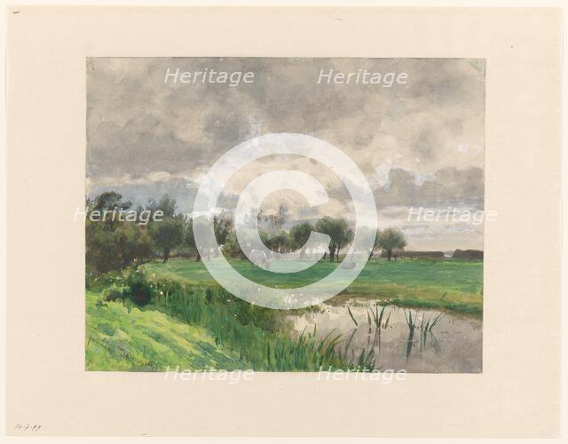 Cow grazing in a meadow, 1845-1925. Creator: Julius Jacobus van de Sande Bakhuyzen.