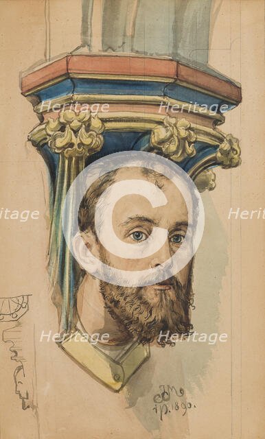 Carton for the polychrome from St Mary's Church - console in the shape of a male head..., 1890. Creator: Jan Matejko.