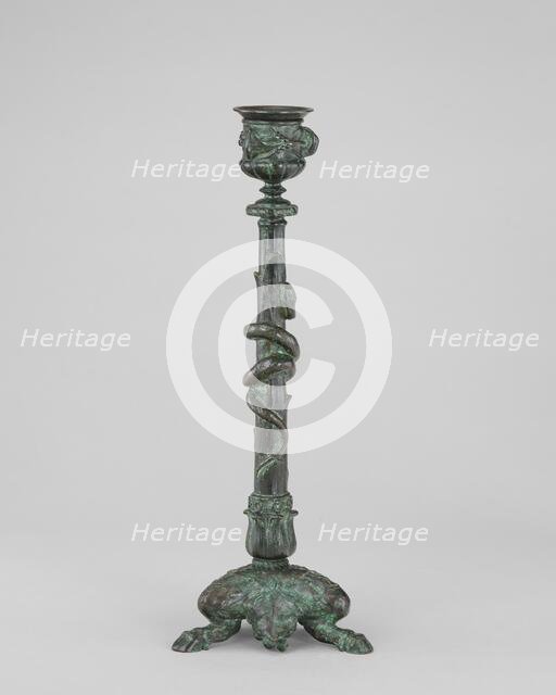 Candlestick with Volubilis, Roots, and Fawn's Feet with a Serpent about the Stem, c. 1845/1874. Creator: Antoine-Louis Barye.