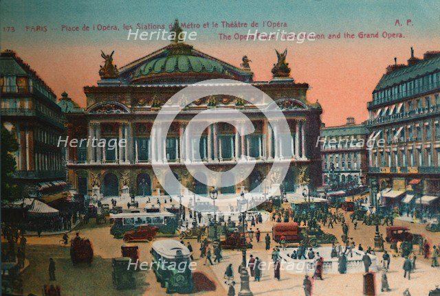 The Place de l'Opéra, Metro Station and L'Opéra Garnier, Paris, c1920. Artist: Unknown.