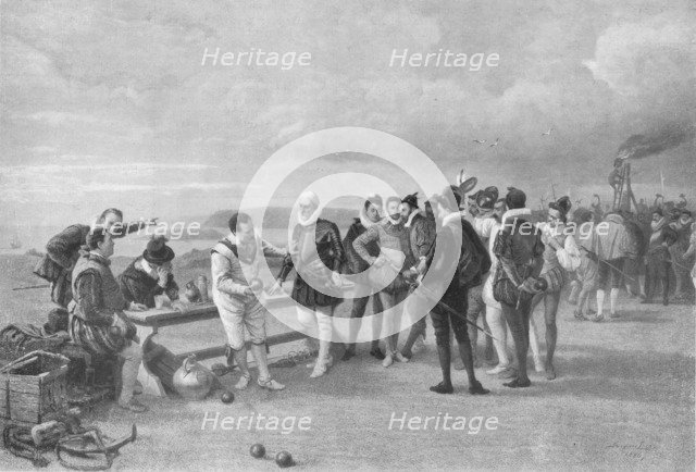 'The Armada in sight, Plymouth hoe',  1880, (1911). Artist: John Seymour Lucas.