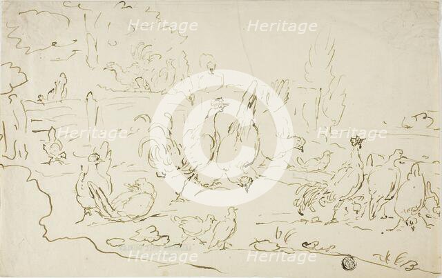 Chickens and Roosters in Yard, n.d. Creator: Unknown.