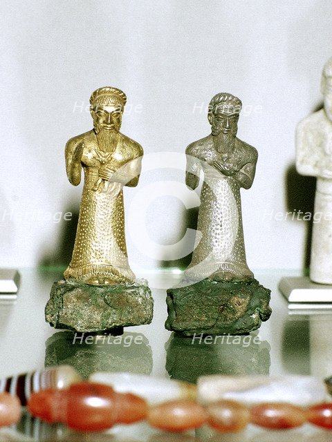 Gold and silver figurines of Elamite worshippers, near Temple of Inshushinak, Susa, 12th century BC. Artist: Unknown