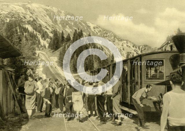 Tourists at Baumgartnerhaus Station on the Schneeberg Railway, Lower Austria, c1935.   Creator: Unknown.