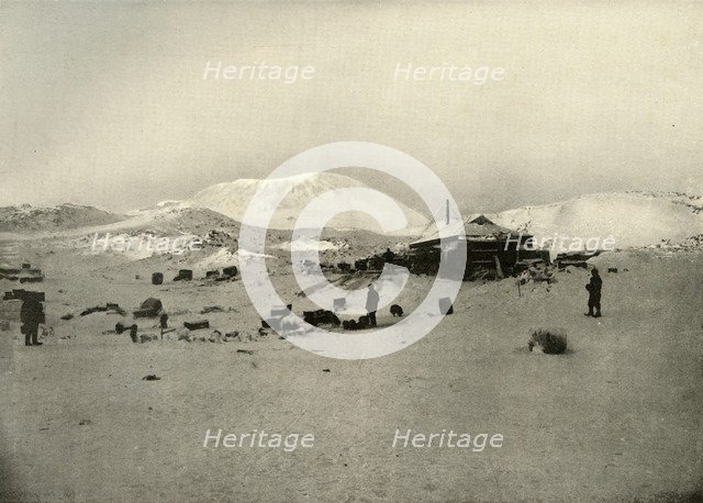 'The Winter Quarters. With Mount Erebus in the Background', c1908, (1909). Artist: Unknown.