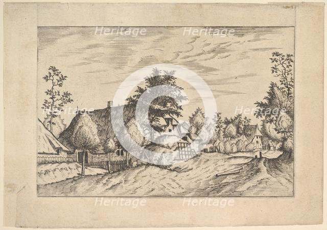 Village Street, hay stacked in front of a farm from Praediorum villarum et rusticar..., ca. 1559-61. Creator: Johannes van Doetecum I.