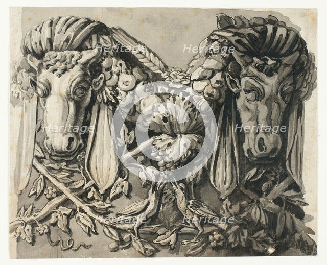 Ornament with Two Bull's Heads (recto), n.d. Creator: Jean Charles Delafosse.