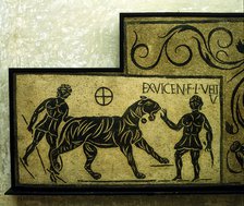 Roman mosaic deoicting a tiger and gladiators, 2nd century. Artist: Unknown