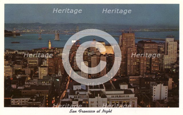 San Francisco at night, California, USA, 1957. Artist: Unknown