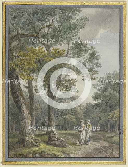 Women at a hermit's house in the Bois de Boulogne near Paris, 1791. Creator: Unknown.