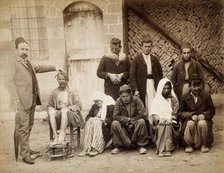 A group of people with leprosy in Jerusalem: a man in a striped suit..., c1890s. Creator: Unknown.