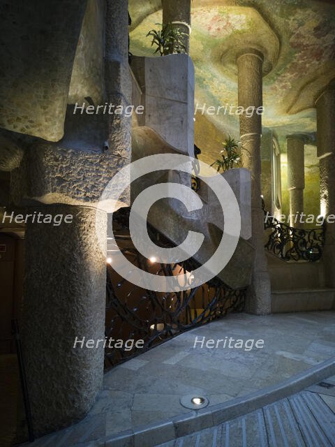 Interior staircase of La Pedrera, Barcelona, Spain, 2020. Creator: Ethel Davies.