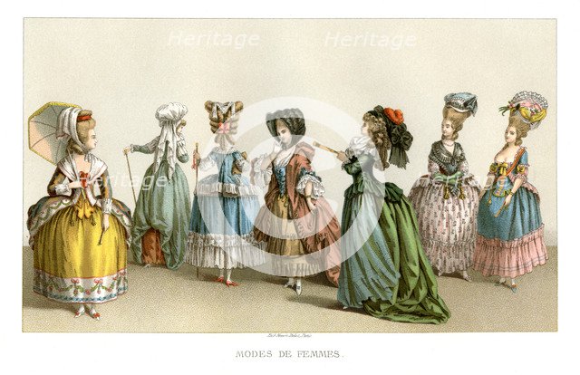 Women's fashions of the 18th century, (1885).Artist: Durin