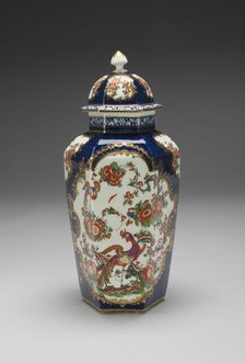 Vase with Cover (one of a pair), Worcester, c. 1770. Creator: Royal Worcester.