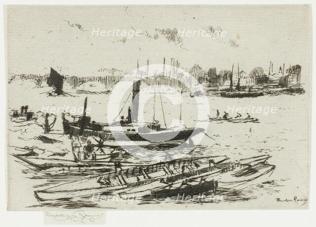 The Steam Launch, Chelsea Embankment, 1888-89. Creator: Theodore Roussel.